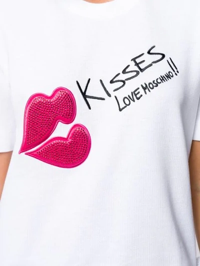 Shop Love Moschino Embellished Kiss T-shirt In White