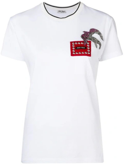 Shop Miu Miu Embellished T-shirt - White