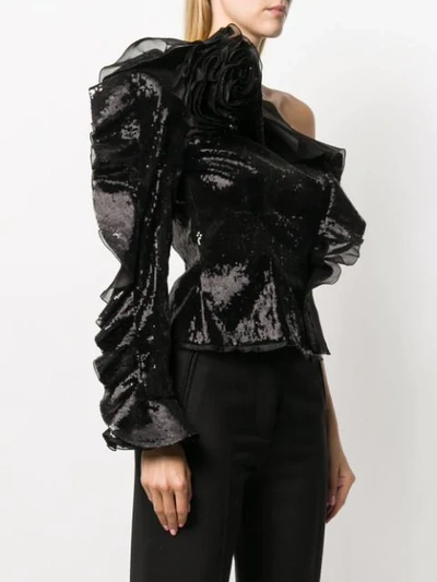 Shop Dundas One Shoulder Ruffled Top In Black