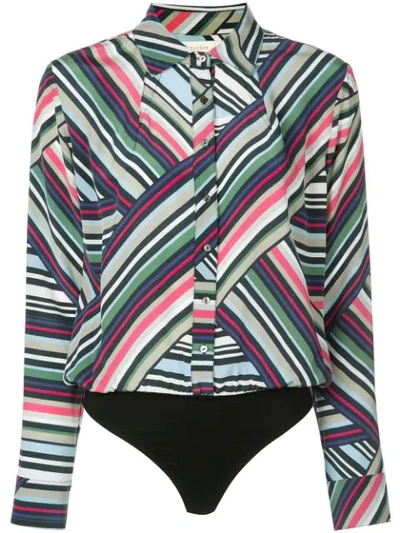 Shop Nicole Miller Abstract Stripe Bodysuit In Multicolour