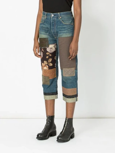 Shop Junya Watanabe Patch-work Cropped Jeans In Blue