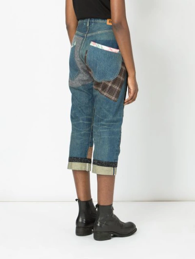 Shop Junya Watanabe Patch-work Cropped Jeans In Blue