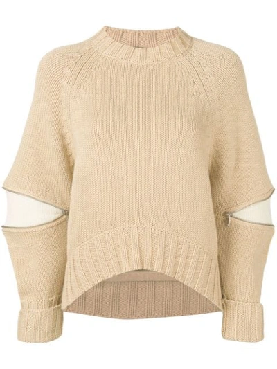 Shop Alexander Mcqueen Bulging Sleeve Knitted Sweater In Neutrals