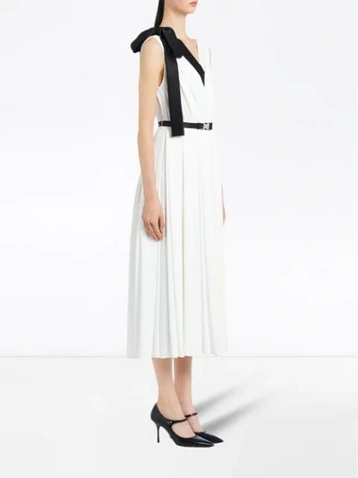Shop Prada Pleated Midi Dress In F0n13 Chalk White/black