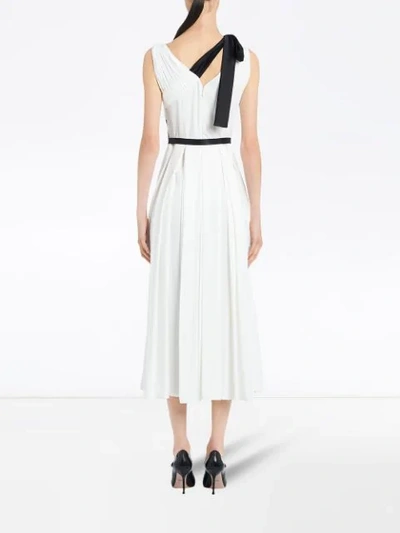 Shop Prada Pleated Midi Dress In F0n13 Chalk White/black