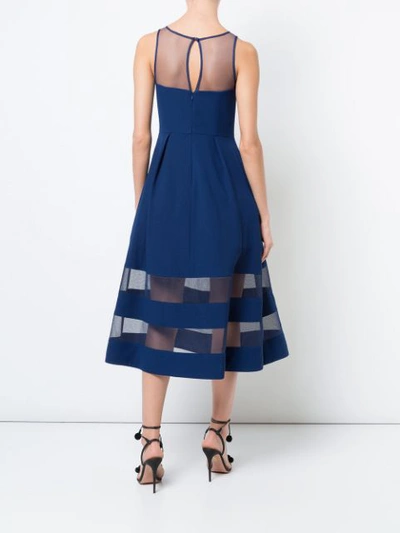 Shop Aidan Mattox Flared Sheer-panel Midi Dress In Blue