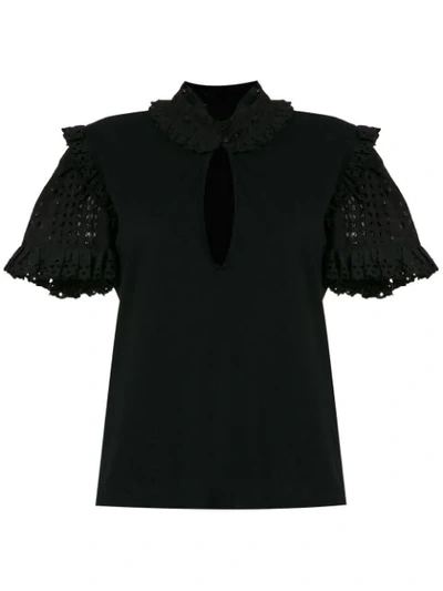 Shop Andrea Bogosian Pedrita Lace Sleeves Blouse In Black