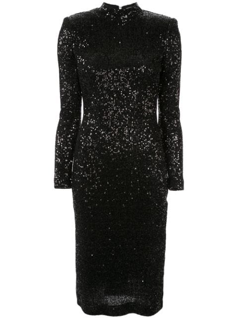 black long sleeved sequin midi dress