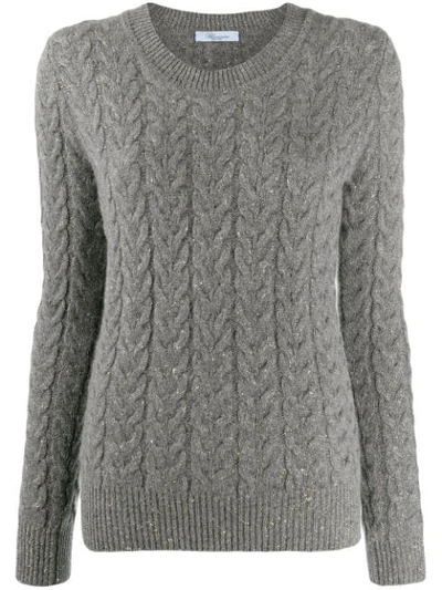 Shop Blumarine Sparkly Cable Knit Jumper In Grey