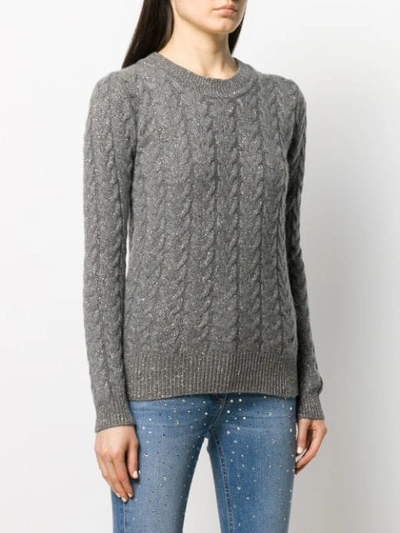 Shop Blumarine Sparkly Cable Knit Jumper In Grey