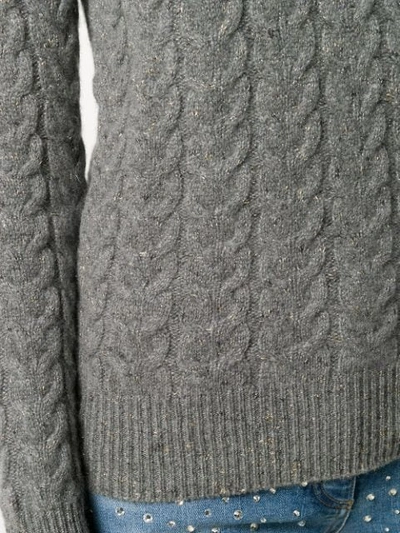 Shop Blumarine Sparkly Cable Knit Jumper In Grey