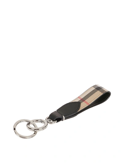 Shop Burberry Vintage Check E-canvas Key Holder In Beige