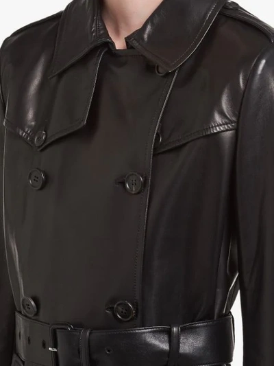 Shop Prada Leather Peacoat In Black