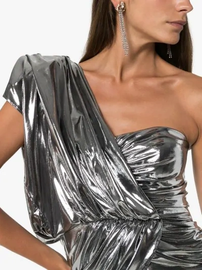 Shop Attico Metallic One-shoulder Midi Dress In Silver