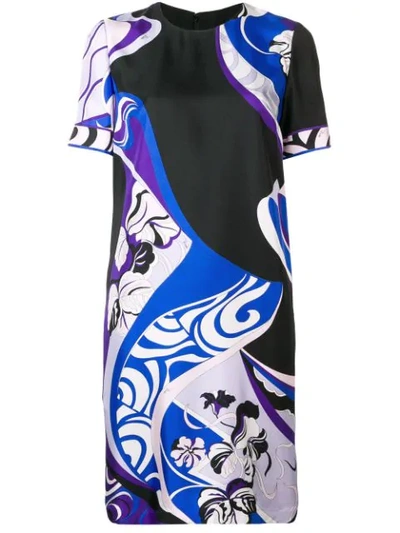 Shop Emilio Pucci Hanami Print Silk Shift Dress In Blue
