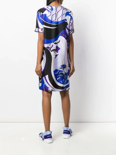 Shop Emilio Pucci Hanami Print Silk Shift Dress In Blue