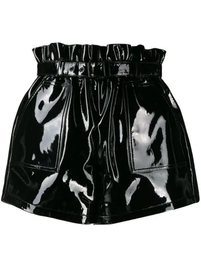 Shop Saint Laurent Patent Belted Shorts In Black
