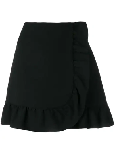Shop Miu Miu Ruffle Trim Mini Skirt In 黑色