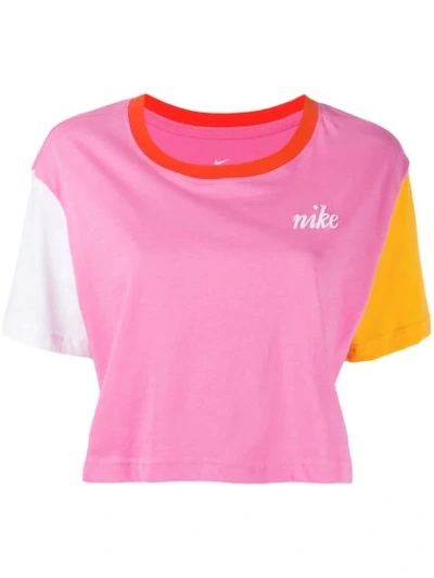 Shop Nike Colour Block Cropped T-shirt In Pink