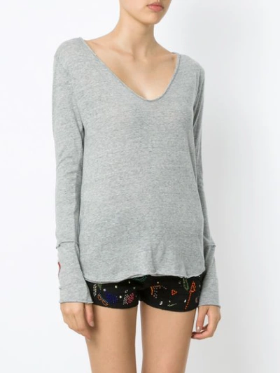 Shop Andrea Bogosian Embroidered Long Sleeves Blouse In Grey