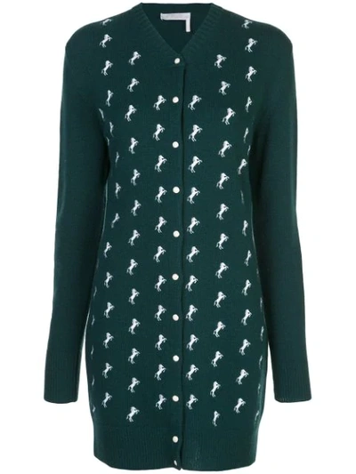 Shop Chloé Horse Embroidered Knit Cardigan Dress In Green