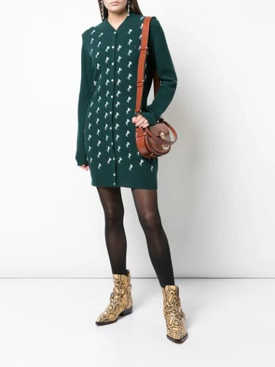 Shop Chloé Horse Embroidered Knit Cardigan Dress In Green