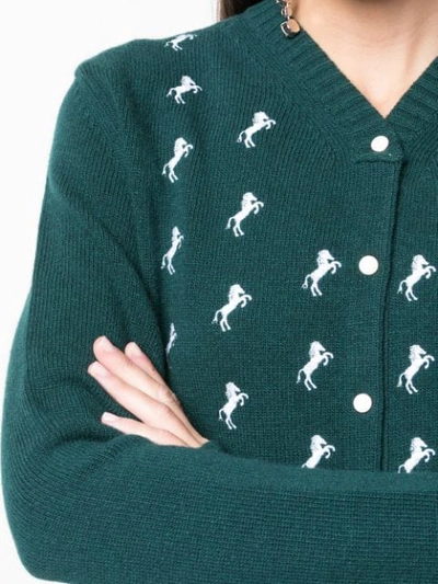 Shop Chloé Horse Embroidered Knit Cardigan Dress In Green