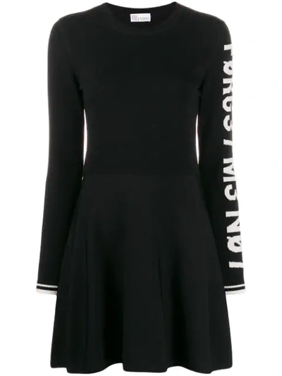 Shop Red Valentino Slogan Detail Short Dress In Black