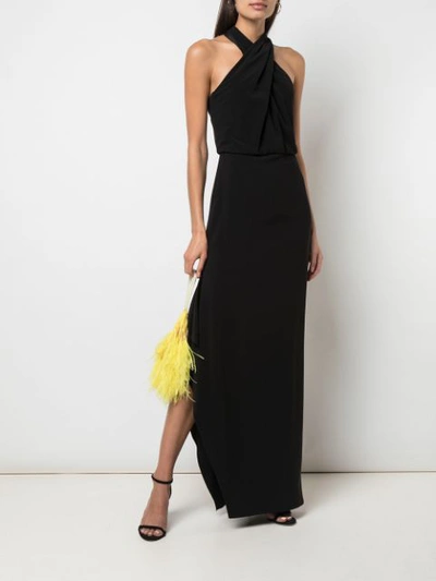 Shop Halston Heritage Crossover Neck Gown In Black