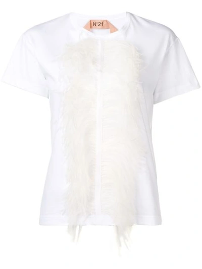 Shop N°21 Feather Embellished T In White