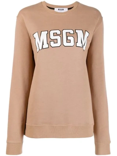 Shop Msgm Logo Print Sweatshirt In Neutrals