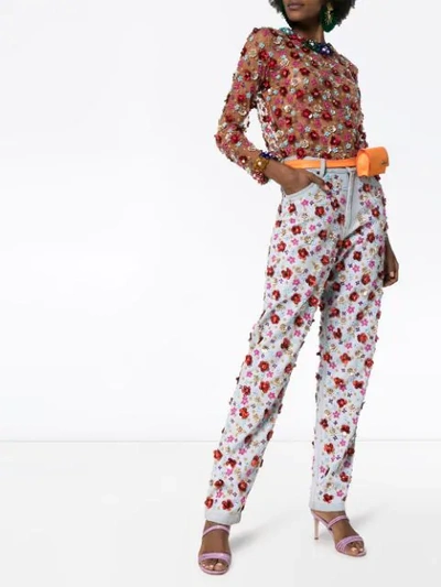 Shop Ashish Floral Sequin Embroidered Jeans In Multicolour