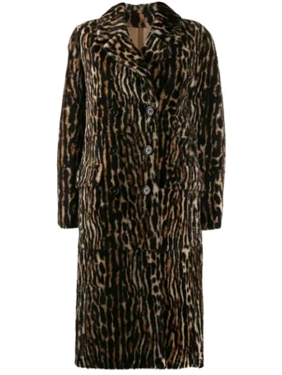 Yves Salomon Ocelot Print Coat In Brown