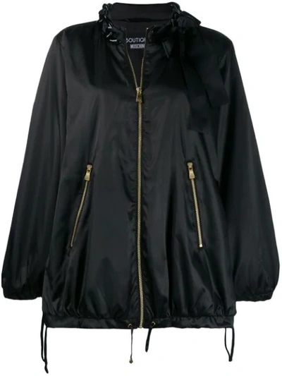 Shop Boutique Moschino Satin Bomber Jacket In Black