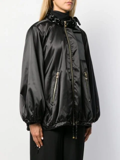 Shop Boutique Moschino Satin Bomber Jacket In Black