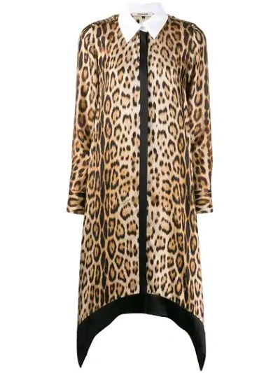 Shop Roberto Cavalli Leopard Print Shirt Dress In Neutrals