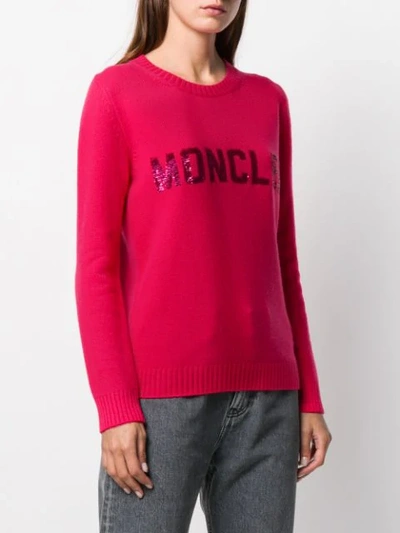 Shop Moncler Sequin Logo Jumper In Pink