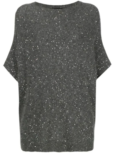 Shop Fabiana Filippi Sequin Embellished Short Sleeve Sweater - Grey