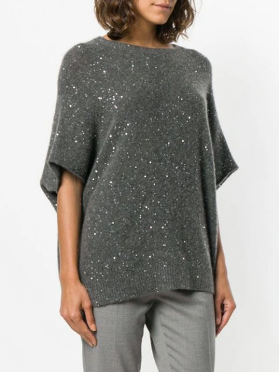 Shop Fabiana Filippi Sequin Embellished Short Sleeve Sweater - Grey