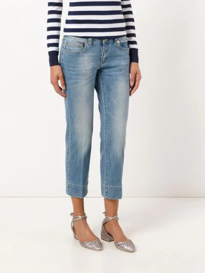 Shop Michael Michael Kors Stonewashed Cropped Jeans In Blue