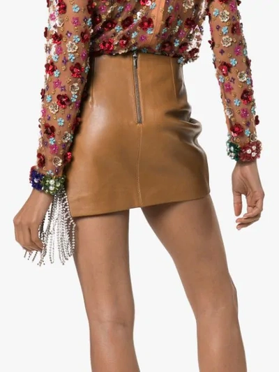 Shop Area Crystal Fringe-embellished Mini Skirt In Brown