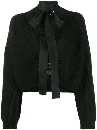 Shop Red Valentino Cropped Tie Neck Cardigan In Black