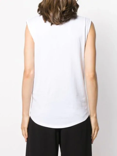 Shop Balmain Buttoned Shoulders Sleeveless Logo Top In White