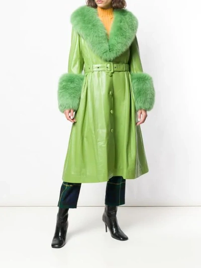 Shop Saks Potts Long Belted Coat In Green