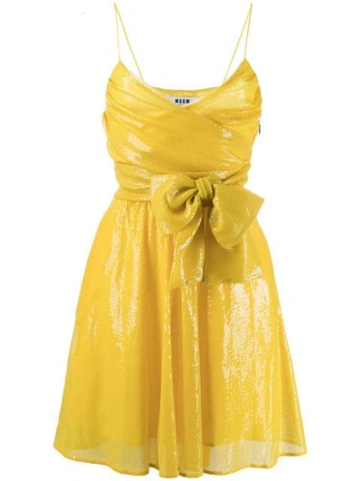 Shop Msgm Sequin Embroidered Wrap Dress In Yellow