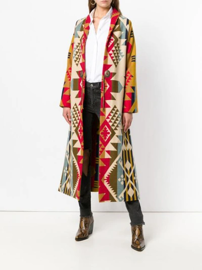 Shop Jessie Western Patterned Long Coat In Yellow