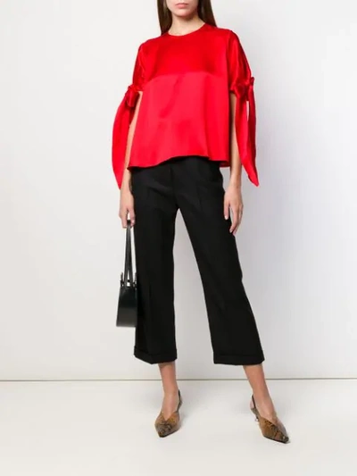 Shop Giorgio Armani Bow Sleeve Top In Red
