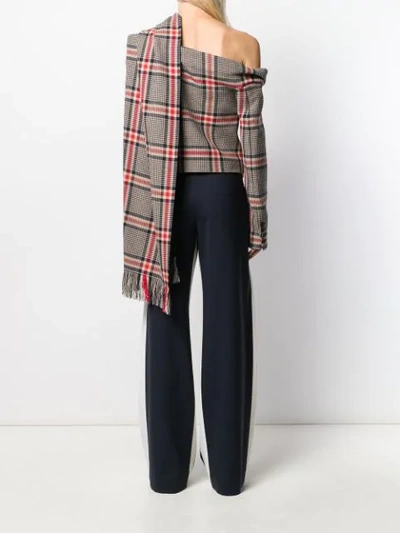 Shop Monse Scarf-detail Asymmetric Plaid Top In Neutrals