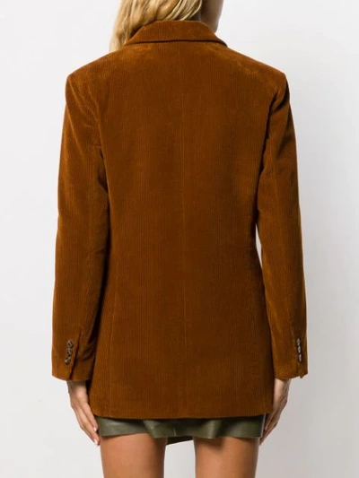 Shop Alberta Ferretti Corduroy Double Breasted Blazer In Brown