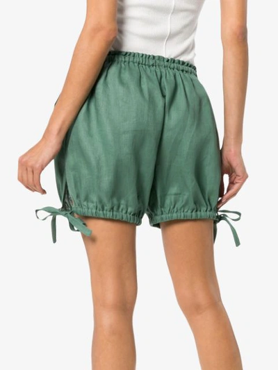 Shop Innika Choo Bloomers Floral Embroidered Linen Shorts - Green